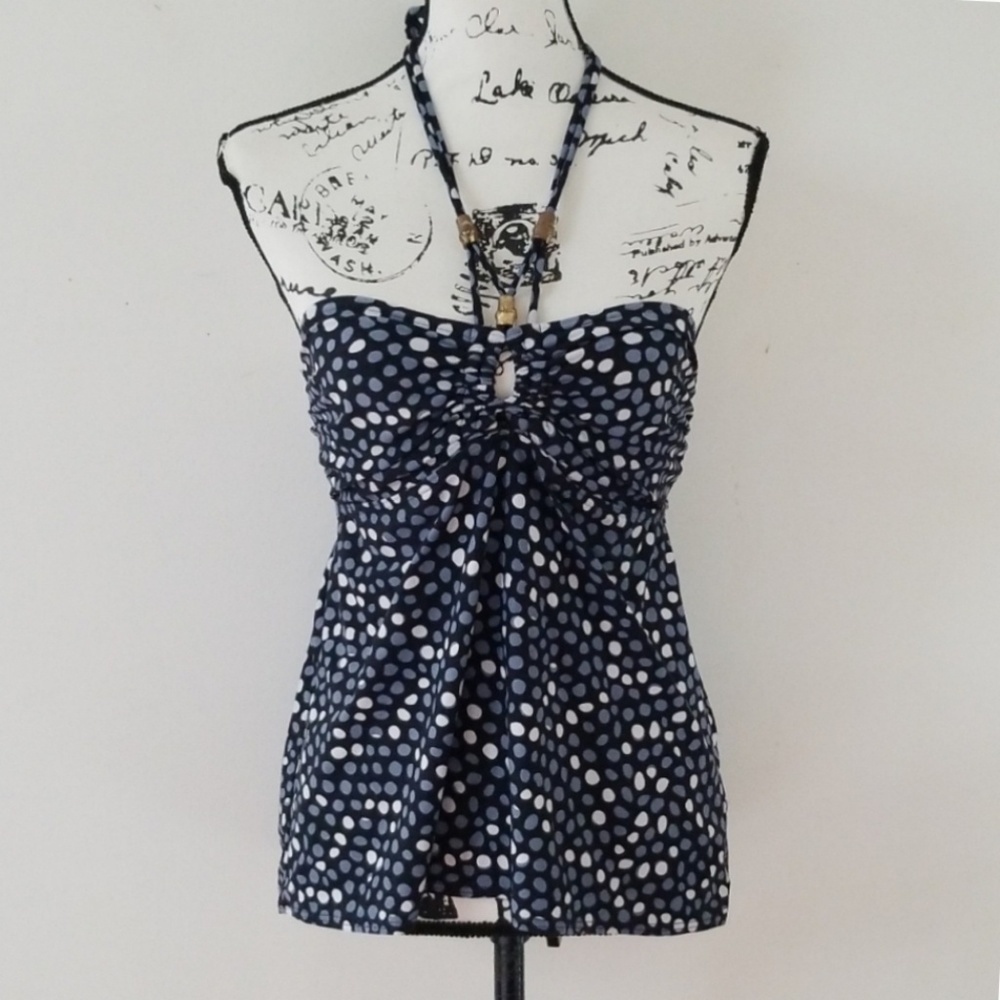 Coco Reef black polka dots Tankini halter top